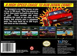 Box back cover for Super Chase H.Q. on the Nintendo SNES.