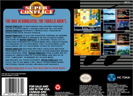 Box back cover for Super Conflict: The Mideast on the Nintendo SNES.