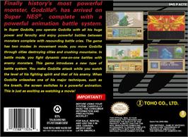 Box back cover for Super Godzilla on the Nintendo SNES.