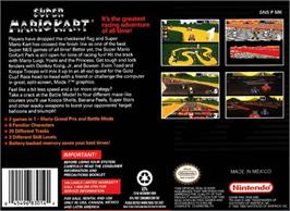 Box back cover for Super Mario Kart on the Nintendo SNES.