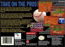 Box back cover for Super R.b.i. Baseball on the Nintendo SNES.