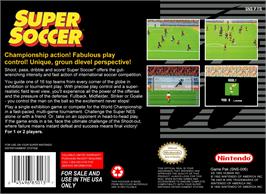 Box back cover for Super Soccer on the Nintendo SNES.