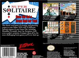 Box back cover for Super Solitaire on the Nintendo SNES.