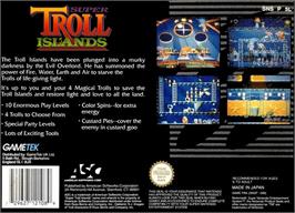 Box back cover for Super Troll Islands on the Nintendo SNES.