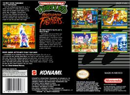 Box back cover for Teenage Mutant Ninja Turtles - Tournament Fighters on the Nintendo SNES.