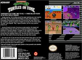 Box back cover for Teenage Mutant Ninja Turtles IV: Turtles in Time on the Nintendo SNES.