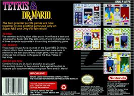 Box back cover for Tetris & Dr. Mario on the Nintendo SNES.