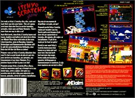 Box back cover for The Itchy & Scratchy Game on the Nintendo SNES.