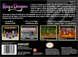 Box back cover for The King of Dragons on the Nintendo SNES.