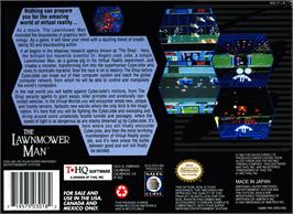 Box back cover for The Lawnmower Man on the Nintendo SNES.