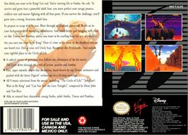 Box back cover for The Lion King on the Nintendo SNES.