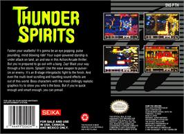 Box back cover for Thunder Spirits on the Nintendo SNES.