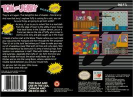 Box back cover for Tom and Jerry on the Nintendo SNES.