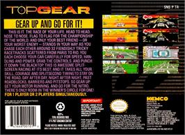 Box back cover for Top Gear on the Nintendo SNES.