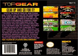 Box back cover for Top Gear on the Nintendo SNES.