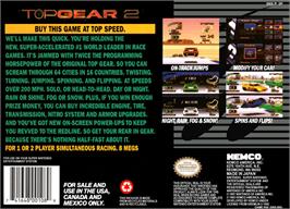 Box back cover for Top Gear 2 on the Nintendo SNES.