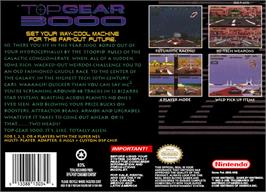 Box back cover for Top Gear 3000 on the Nintendo SNES.
