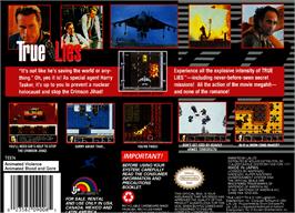 Box back cover for True Lies on the Nintendo SNES.