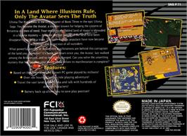 Box back cover for Ultima 7 - The Black Gate on the Nintendo SNES.
