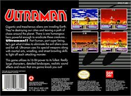 Box back cover for Ultraman on the Nintendo SNES.