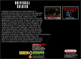 Box back cover for Universal Soldier on the Nintendo SNES.