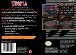 Box back cover for Utopia - The Creation Of A Nation on the Nintendo SNES.
