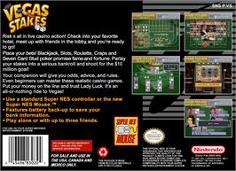 Box back cover for Vegas Stakes on the Nintendo SNES.