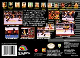 Box back cover for WWF Raw on the Nintendo SNES.