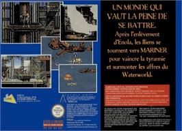Box back cover for Waterworld on the Nintendo SNES.