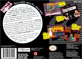 Box back cover for Wayne's World on the Nintendo SNES.