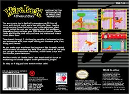 Box back cover for We're Back! - A Dinosaur's Story on the Nintendo SNES.