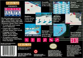 Box back cover for Winter Olympics: Lillehammer '94 on the Nintendo SNES.