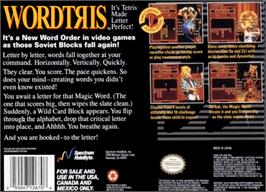Box back cover for Wordtris on the Nintendo SNES.