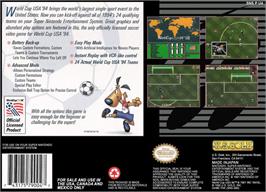 Box back cover for World Cup USA '94 on the Nintendo SNES.
