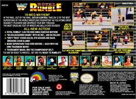 Box back cover for Wwf Royal Rumble on the Nintendo SNES.