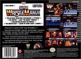 Box back cover for Wwf Super Wrestlemania on the Nintendo SNES.