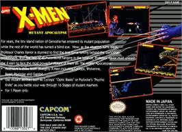 Box back cover for X-Men: Mutant Apocalypse on the Nintendo SNES.