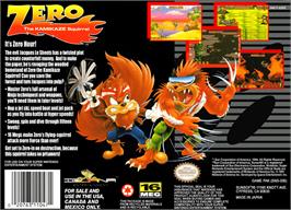 Box back cover for Zero the Kamikaze Squirrel on the Nintendo SNES.