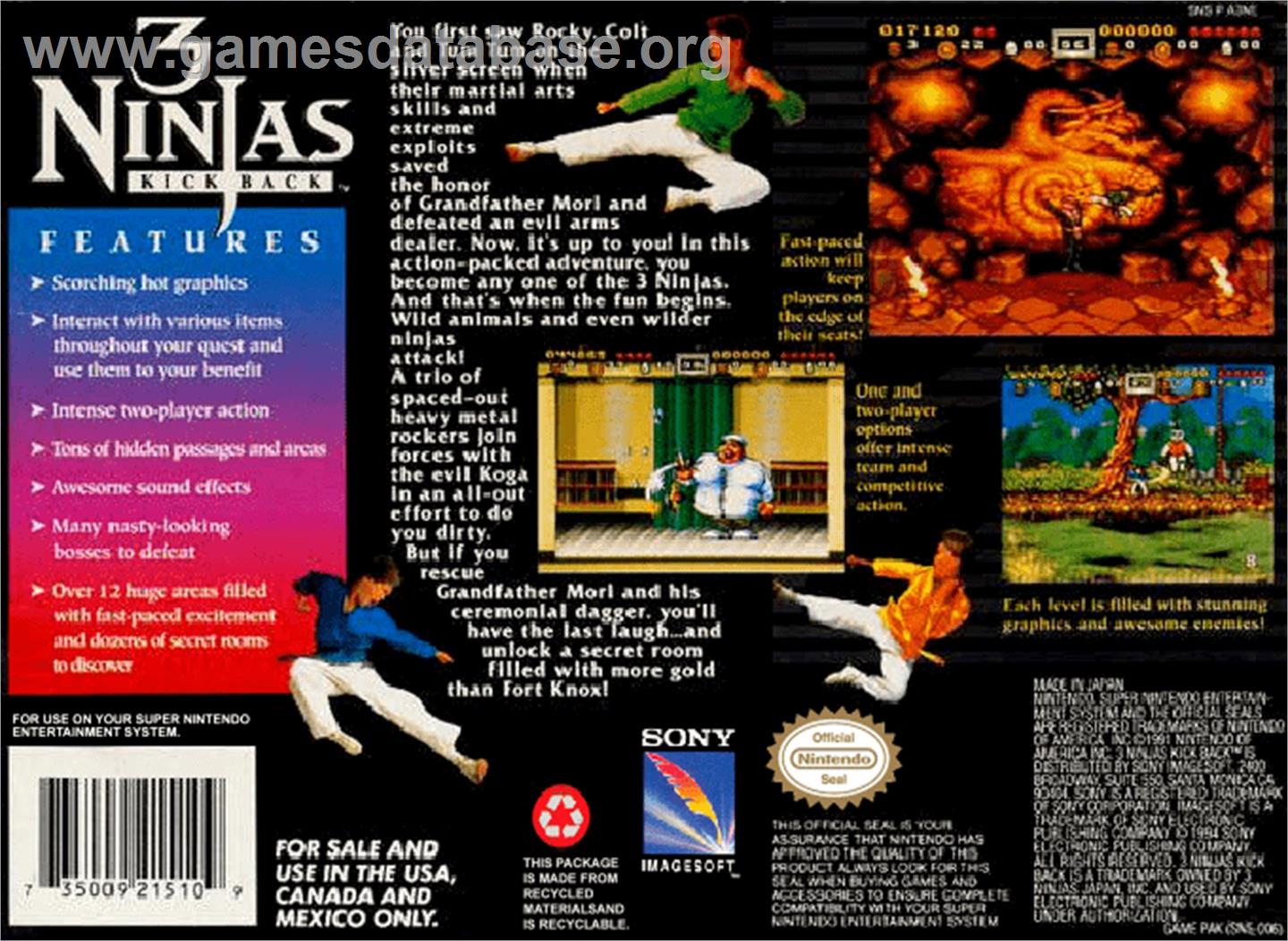 3 Ninjas Kick Back - Nintendo SNES - Artwork - Box Back