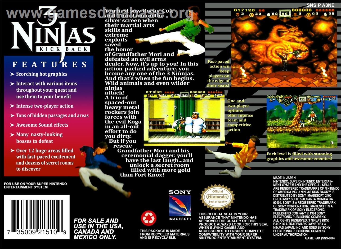 3 Ninjas Kick Back - Nintendo SNES - Artwork - Box Back