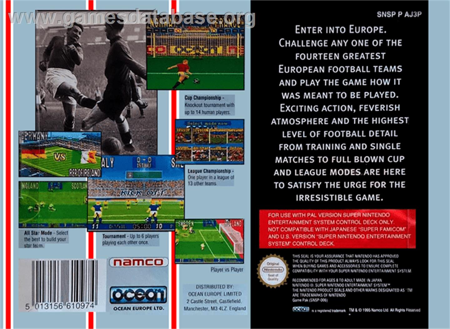 90 Minutes: European Prime Goal - Nintendo SNES - Artwork - Box Back