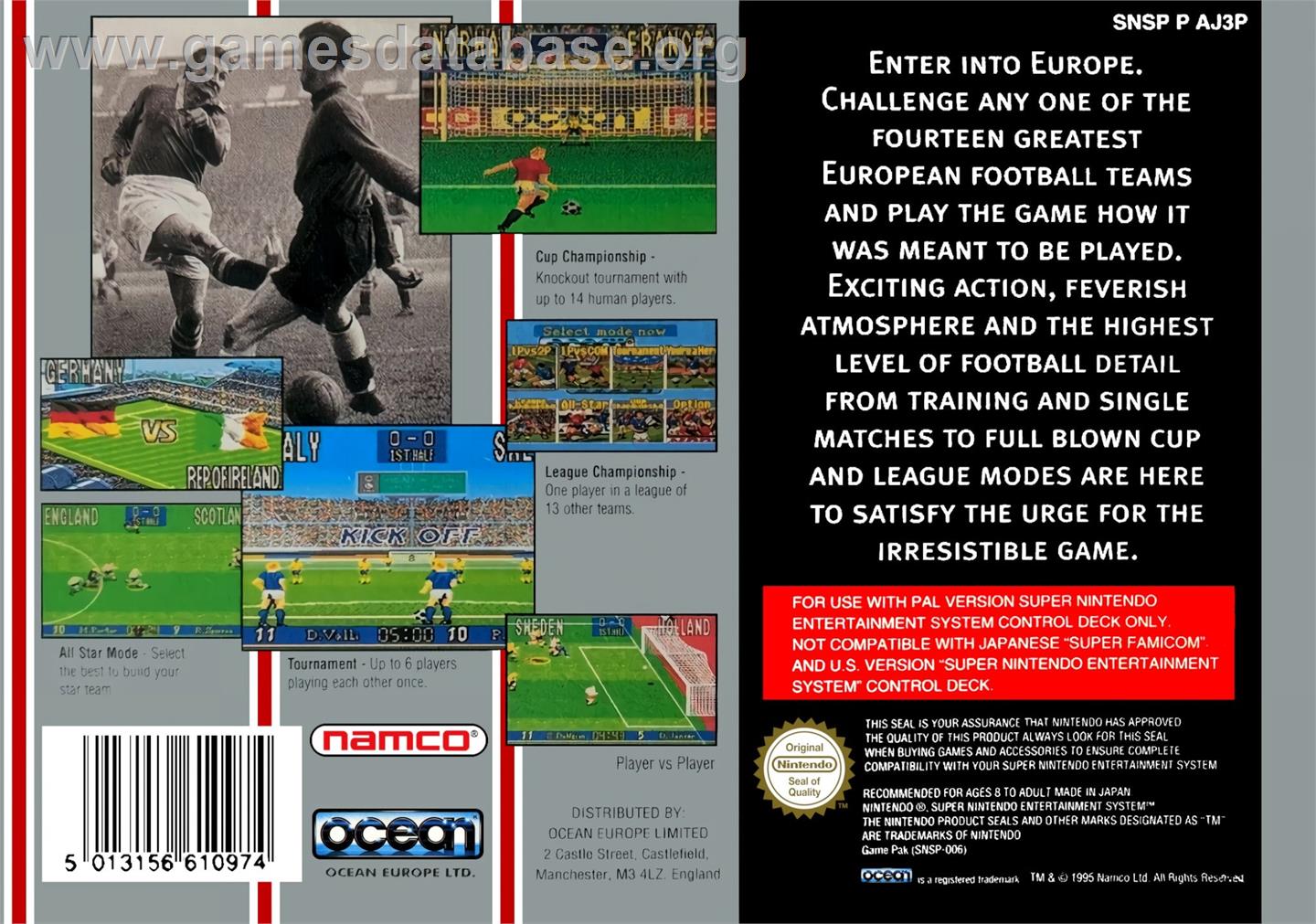 90 Minutes - European Prime Goal - Nintendo SNES - Artwork - Box Back