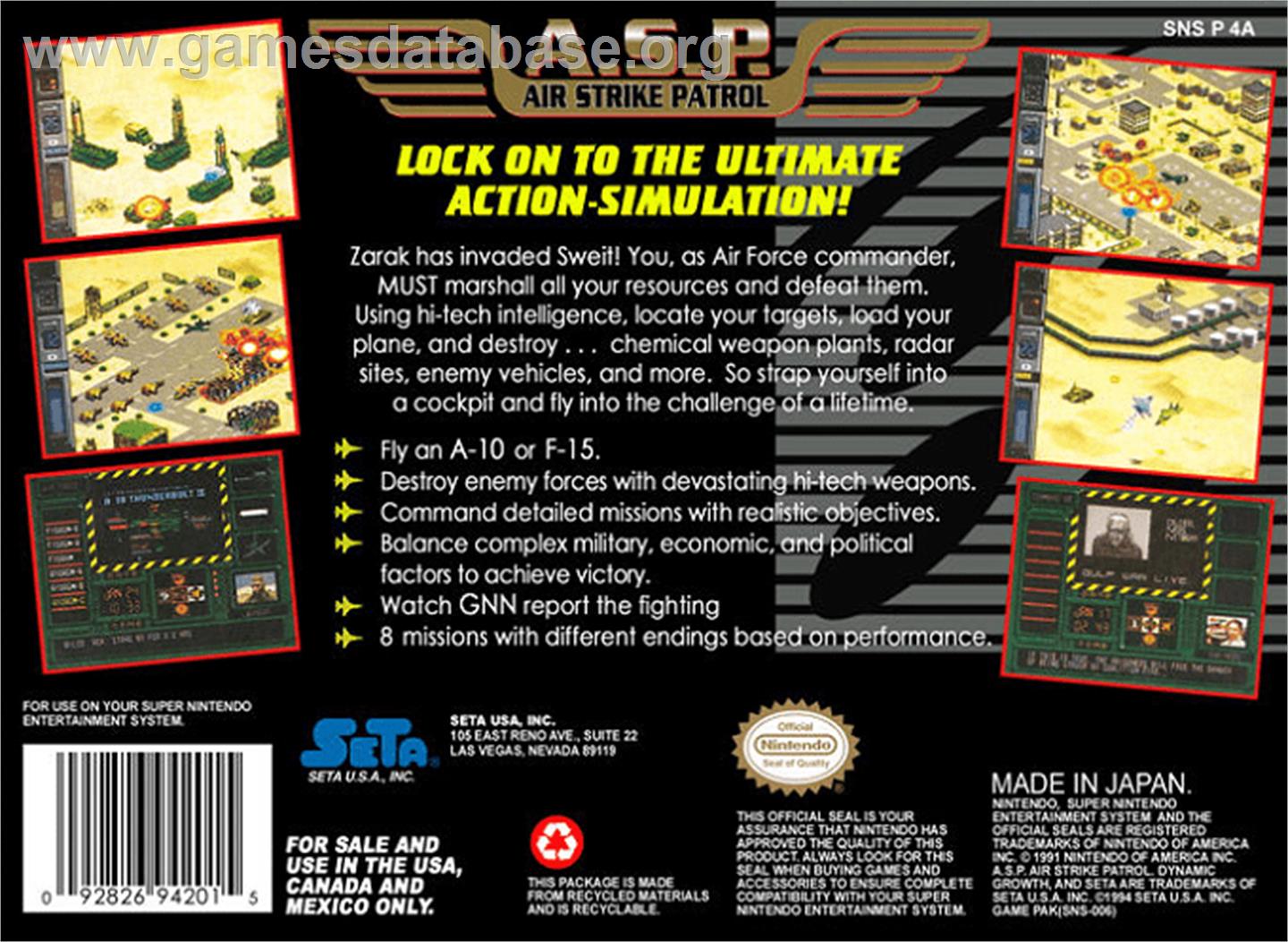 A.S.P.: Air Strike Patrol - Nintendo SNES - Artwork - Box Back