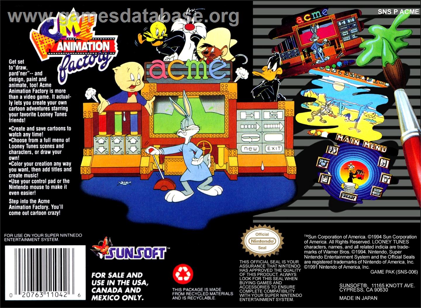 Acme Animation Factory - Nintendo SNES - Artwork - Box Back