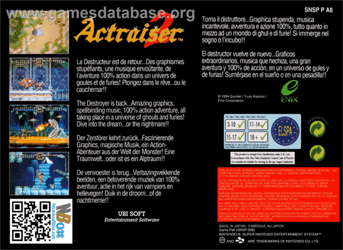 ActRaiser 2: Chinmoku e no Seisen - Nintendo SNES - Artwork - Box Back