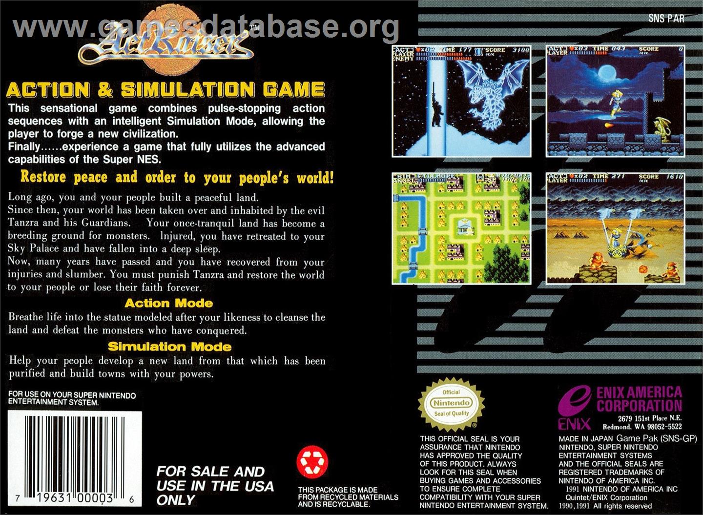 Actraiser - Nintendo SNES - Artwork - Box Back