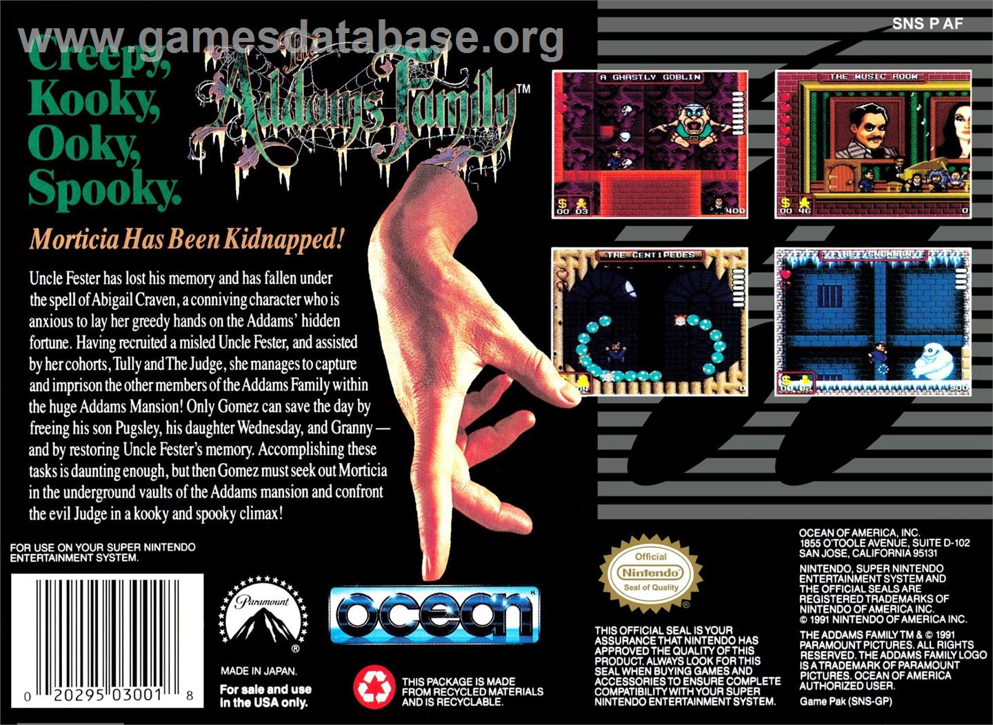 Addams Family, The - Nintendo SNES - Artwork - Box Back