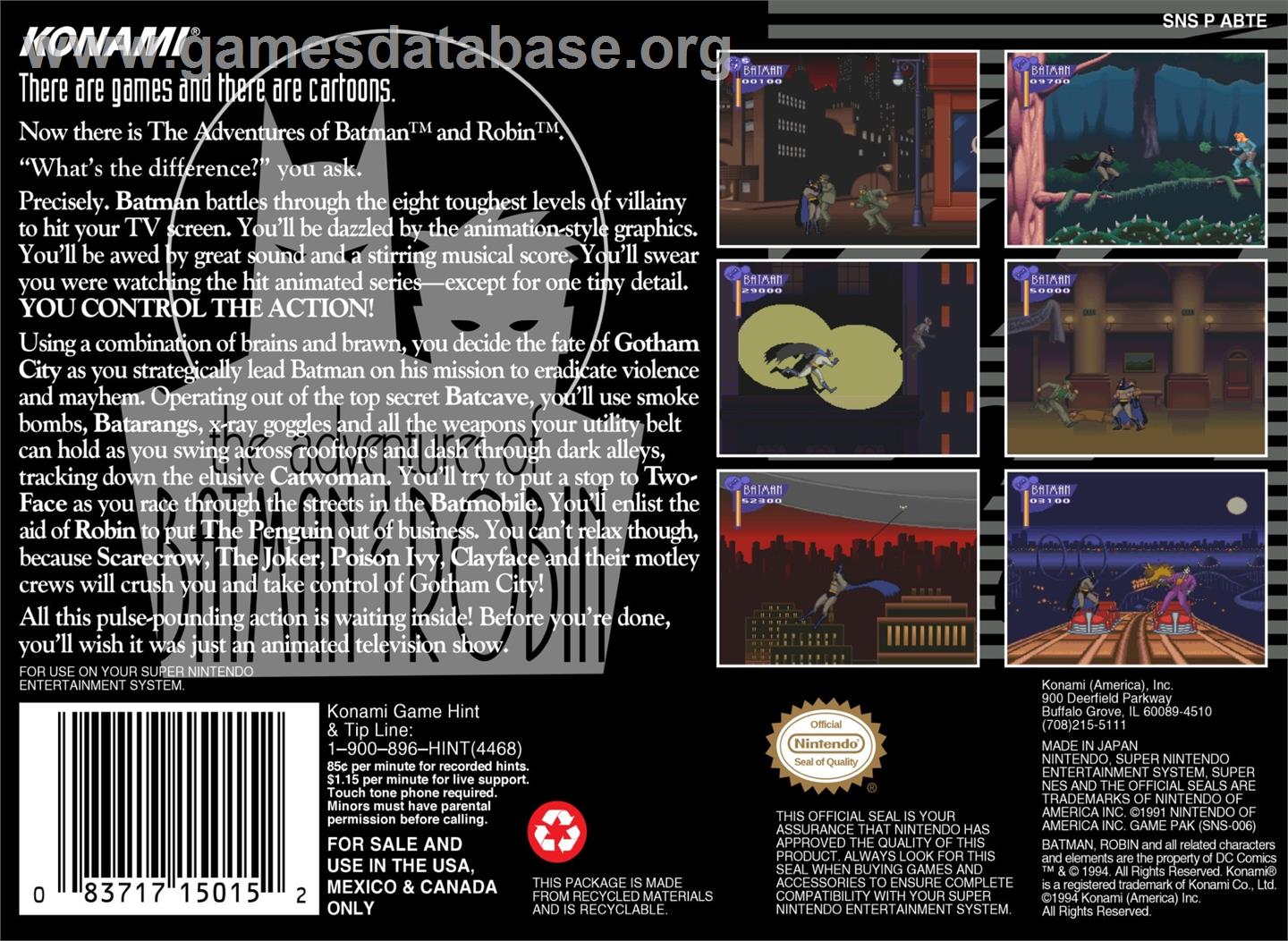 Adventures Of Batman And Robin, The - Nintendo SNES - Artwork - Box Back
