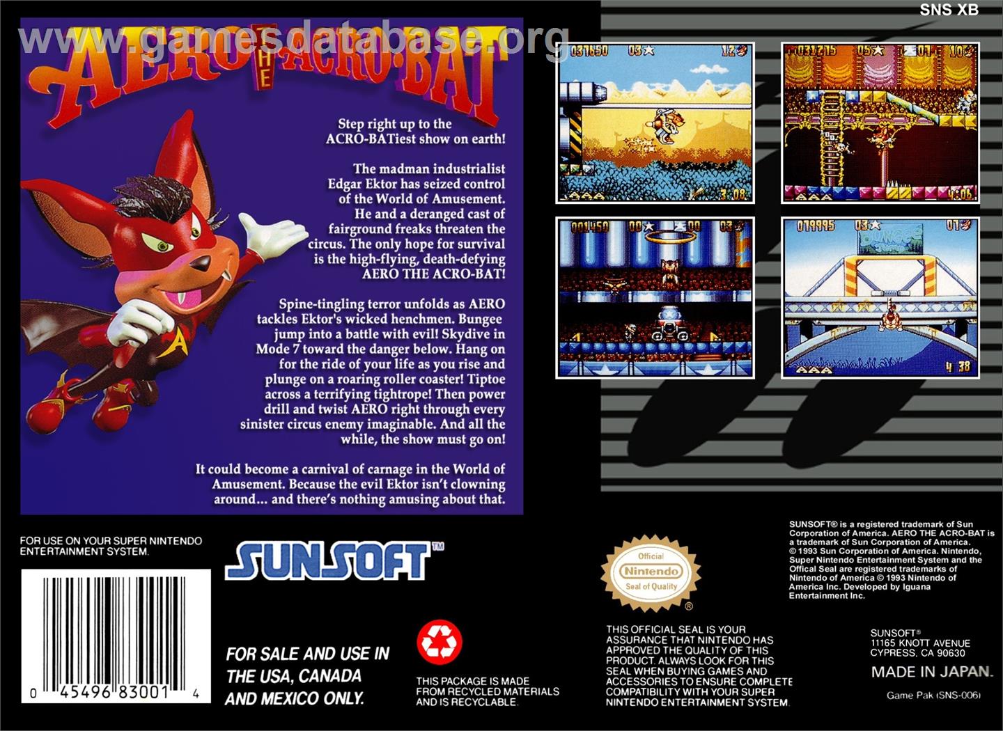Aero The Acro-bat - Nintendo SNES - Artwork - Box Back