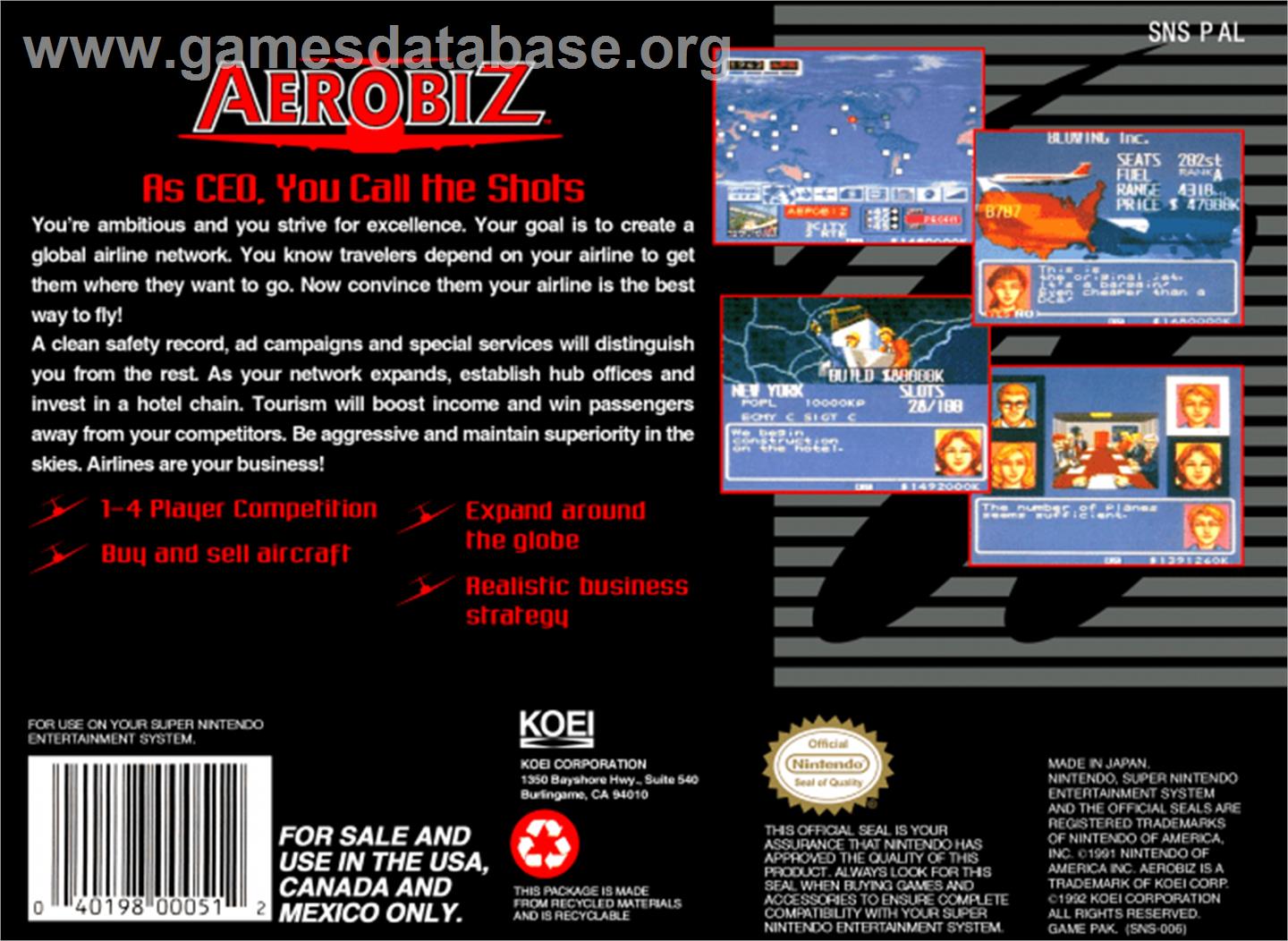 Aerobiz - Nintendo SNES - Artwork - Box Back